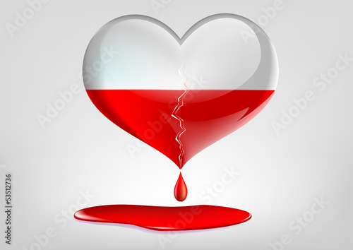 glass heart with a crack and blood