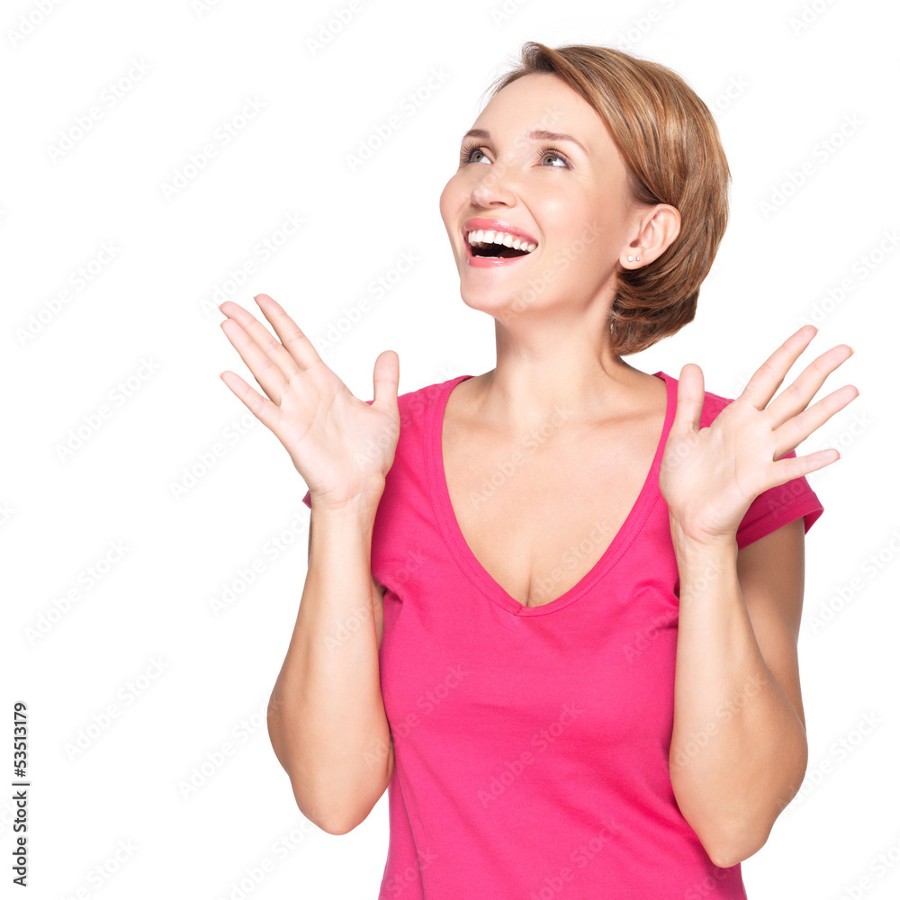 Portrait of surprised woman with positive emotions Portrait of surprised woman with positive emotions