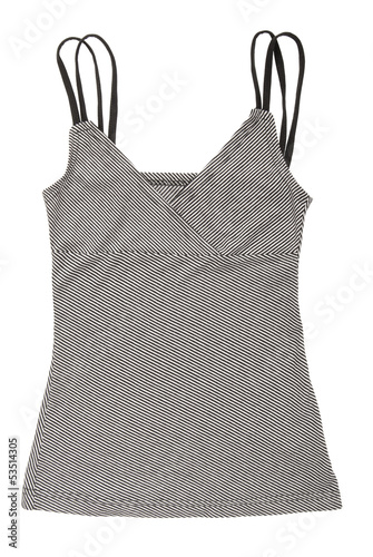 A striped blouse is on white.