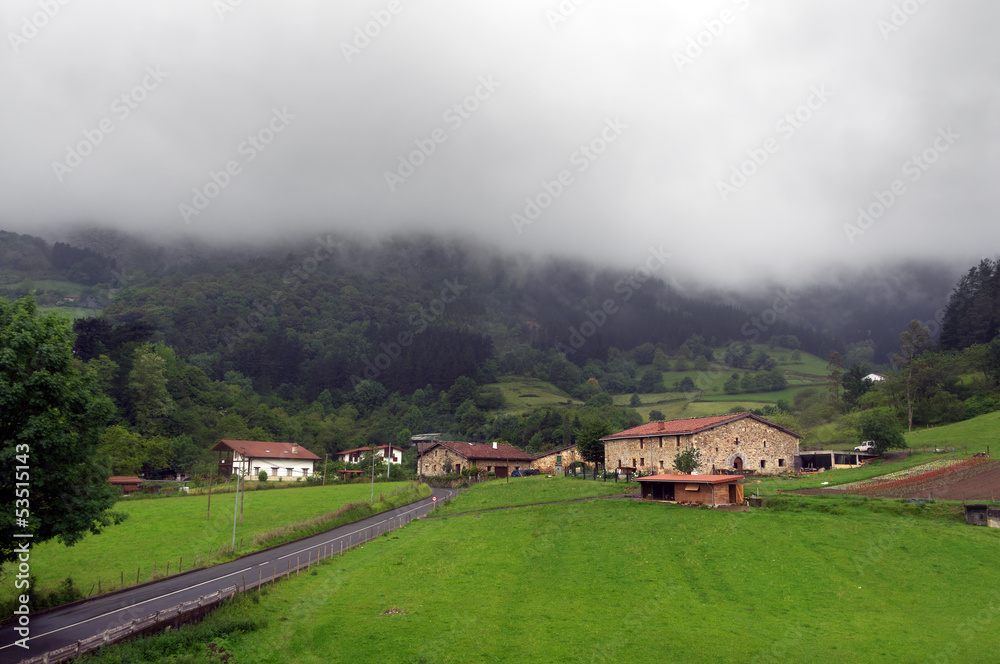 Basque country village with typically basque houses