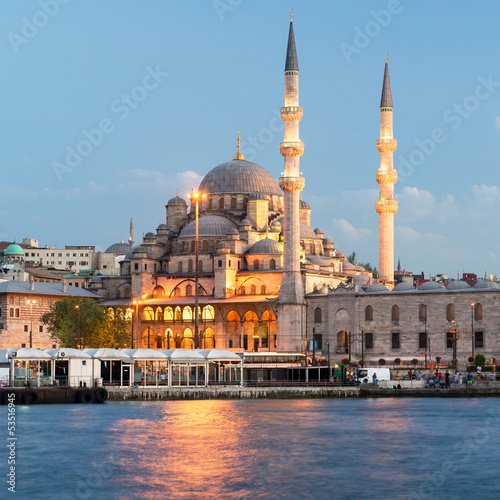 Photography Mosque near Galata Bridge at night, Istanbul, Turkey