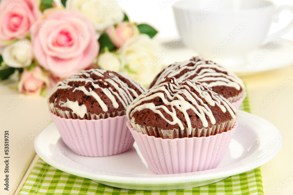 Sweet chocolate cupcakes close up Sweet chocolate cupcakes close up