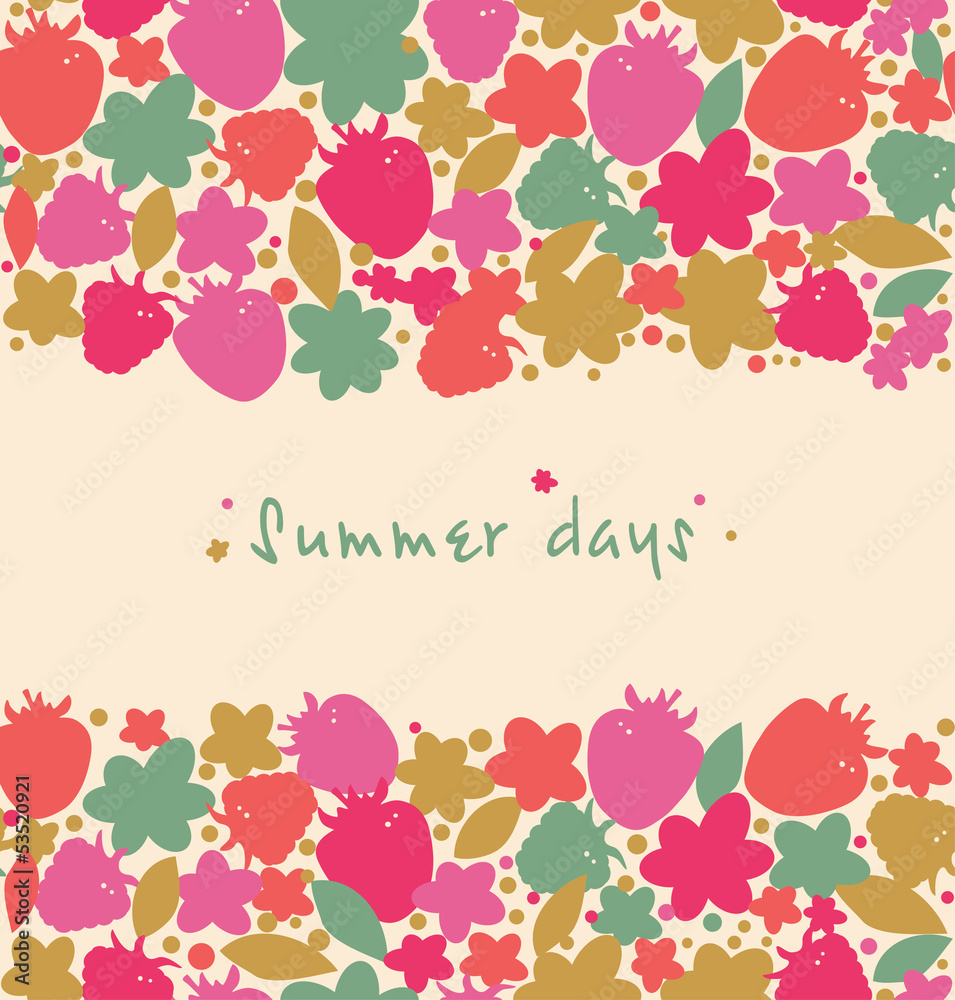 Summer floral background with berries, flowers, leafs Summer floral background with berries, flowers, leafs