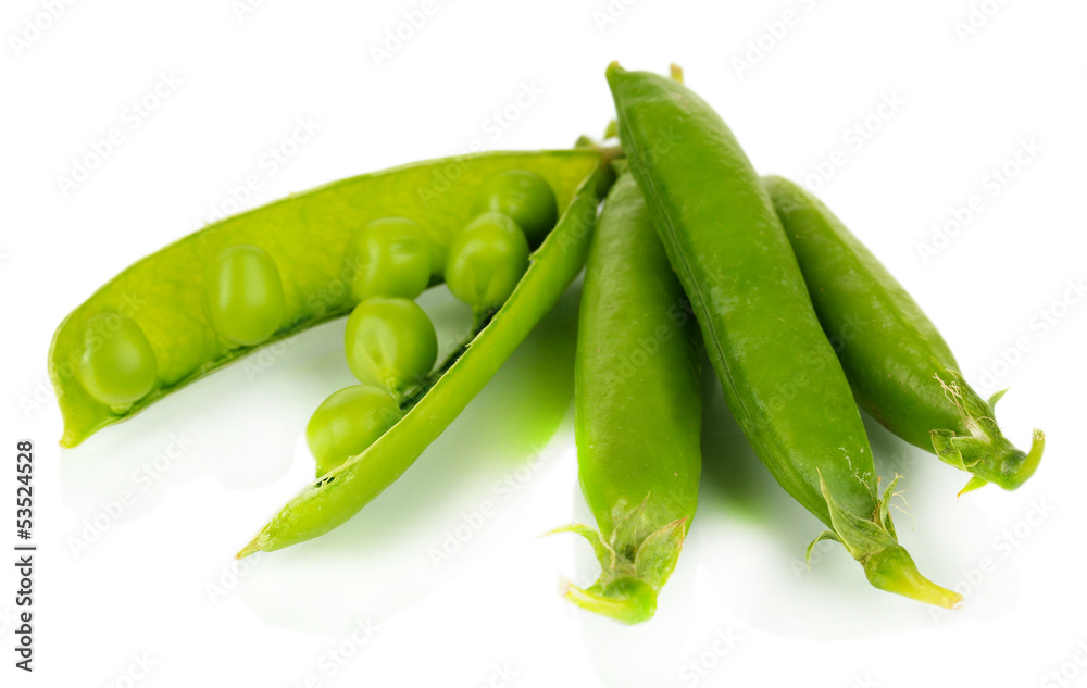 Sweet green peas isolated on white