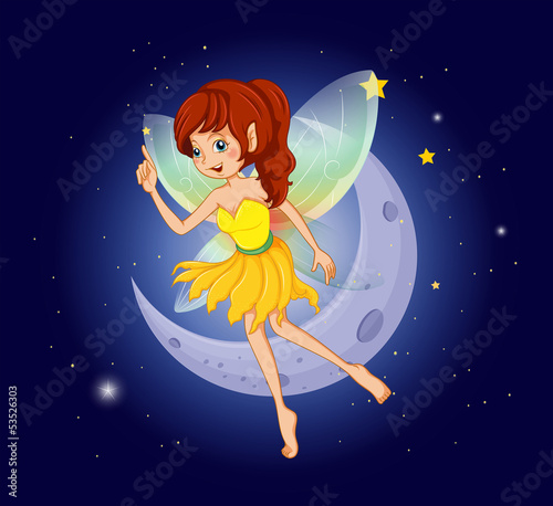 A pretty fairy at the sky near the moon