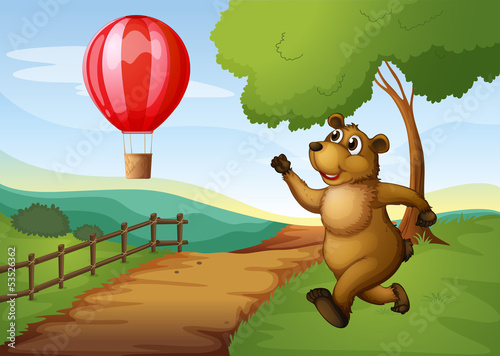 A bear running after the hot air balloon