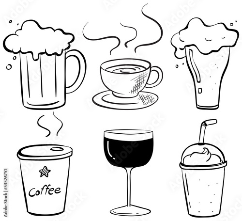 Doodle design of the different kinds of drinks