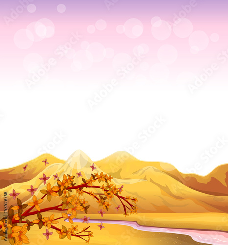 A flowing river near the high mountains