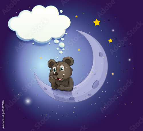 A bear with an empty callout leaning over the moon