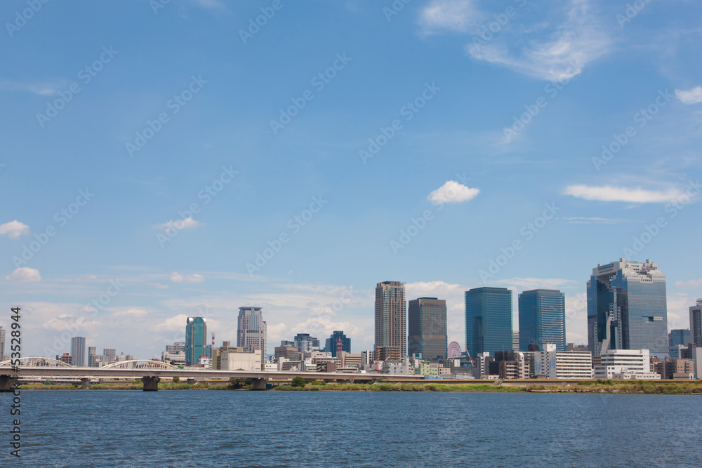 Fototapeta premium 淀川河川敷より大阪のビル群