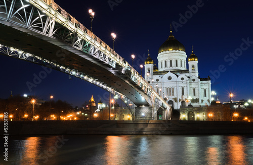 Cathedral of Christ the Saviour illuminated at dusk, Russia