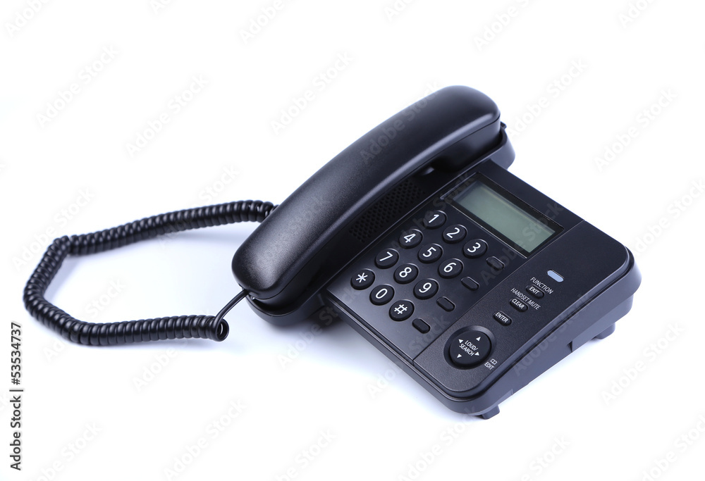 One landline phone on white background One landline phone on white background