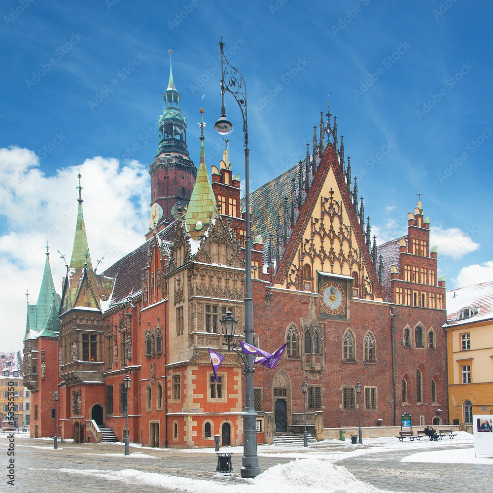 Obraz premium Town hall, Market Square (Rynek Glowny), Wroclaw, Poland
