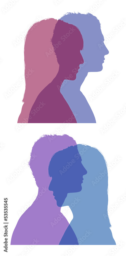 man and woman faces silhouettes set 1