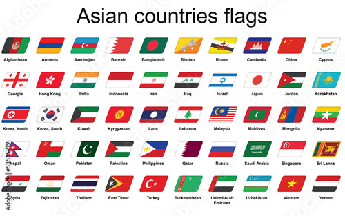 set of Asian countries flags icons