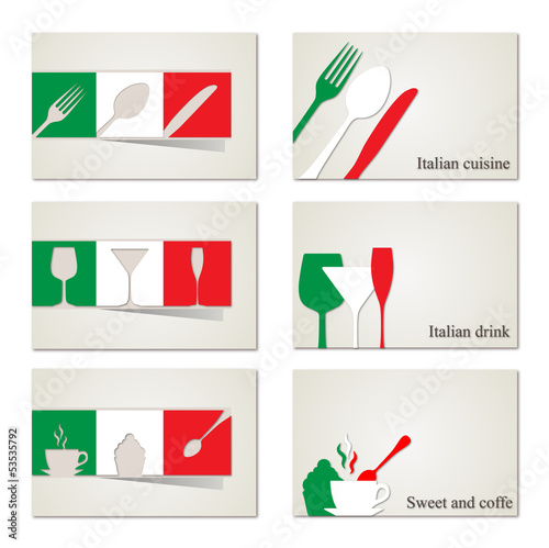 Set of 6 business cards. For cafe and restaurant_italy
