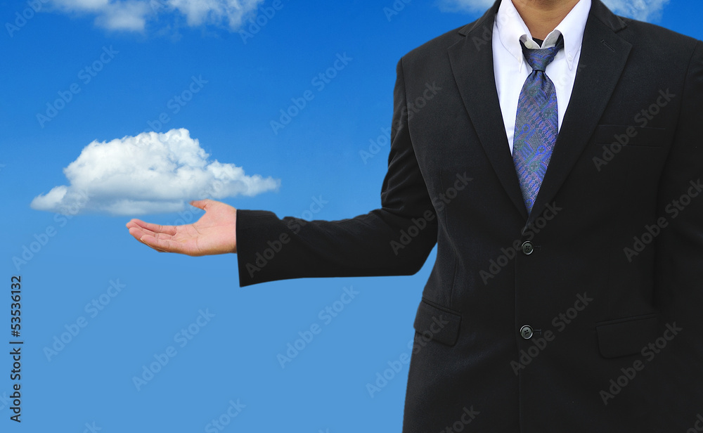 Cloud computing concept, young businessman with cloud Cloud computing concept, young businessman with cloud