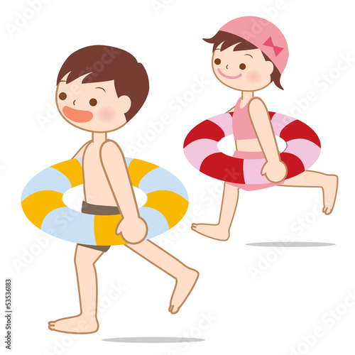 浮き輪　海　プール　子ども
