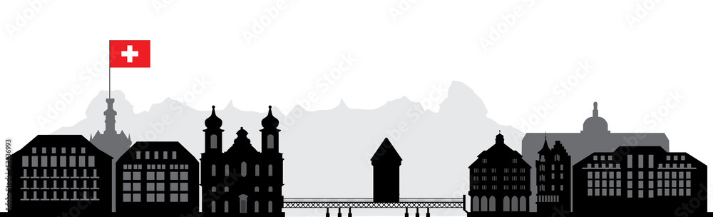 Obraz premium luzern skyline with flag