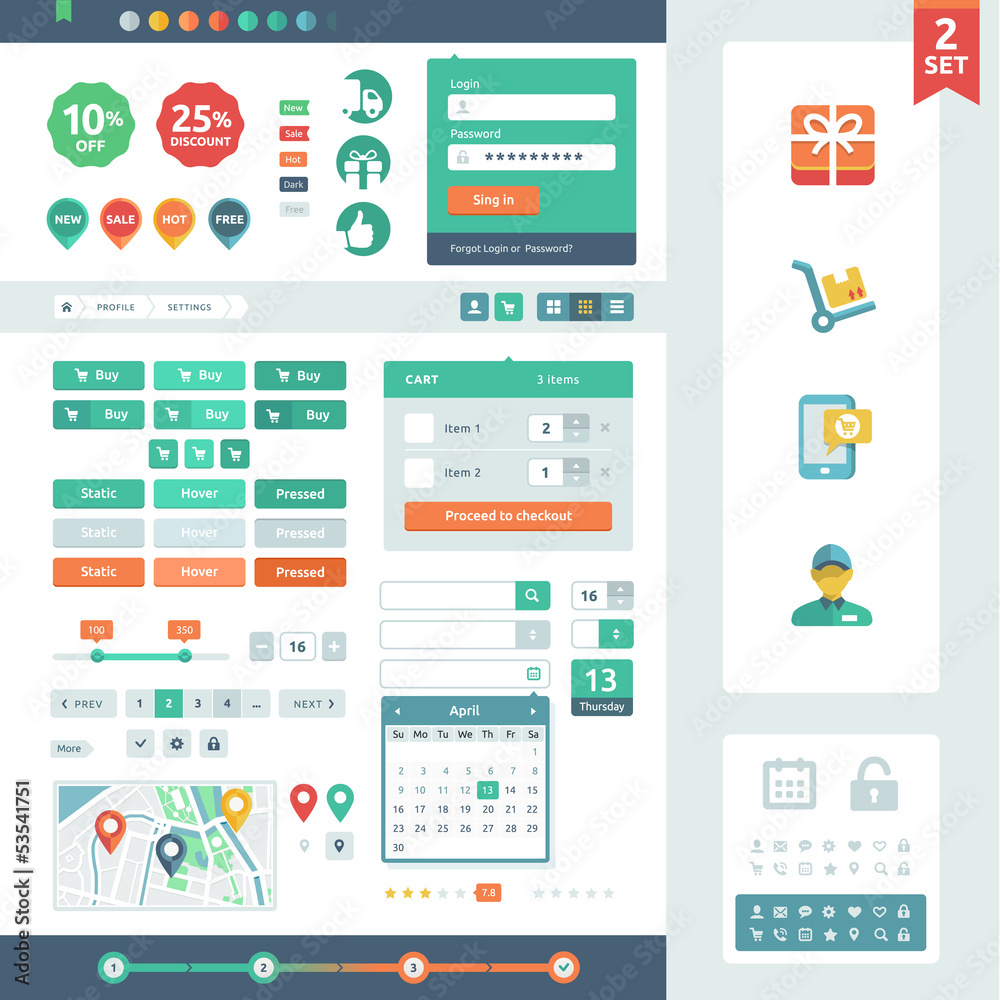 Vector UI elements for web and mobile. Flat design trend. Labels