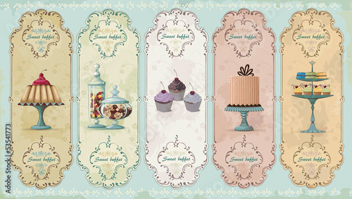 Set of vintage labels with cakes