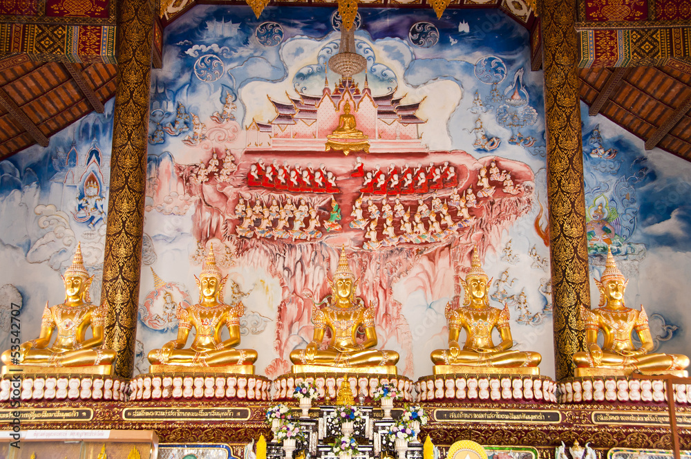 Golden Buddha in church, Thailand.