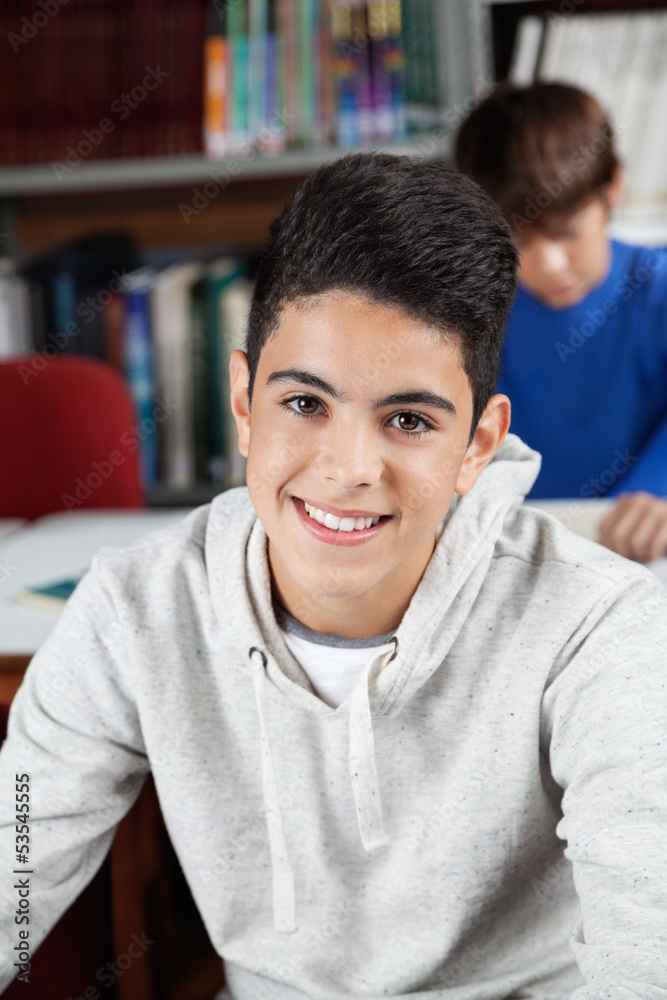 Fototapeta premium Teenage Schoolboy Sitting In Library