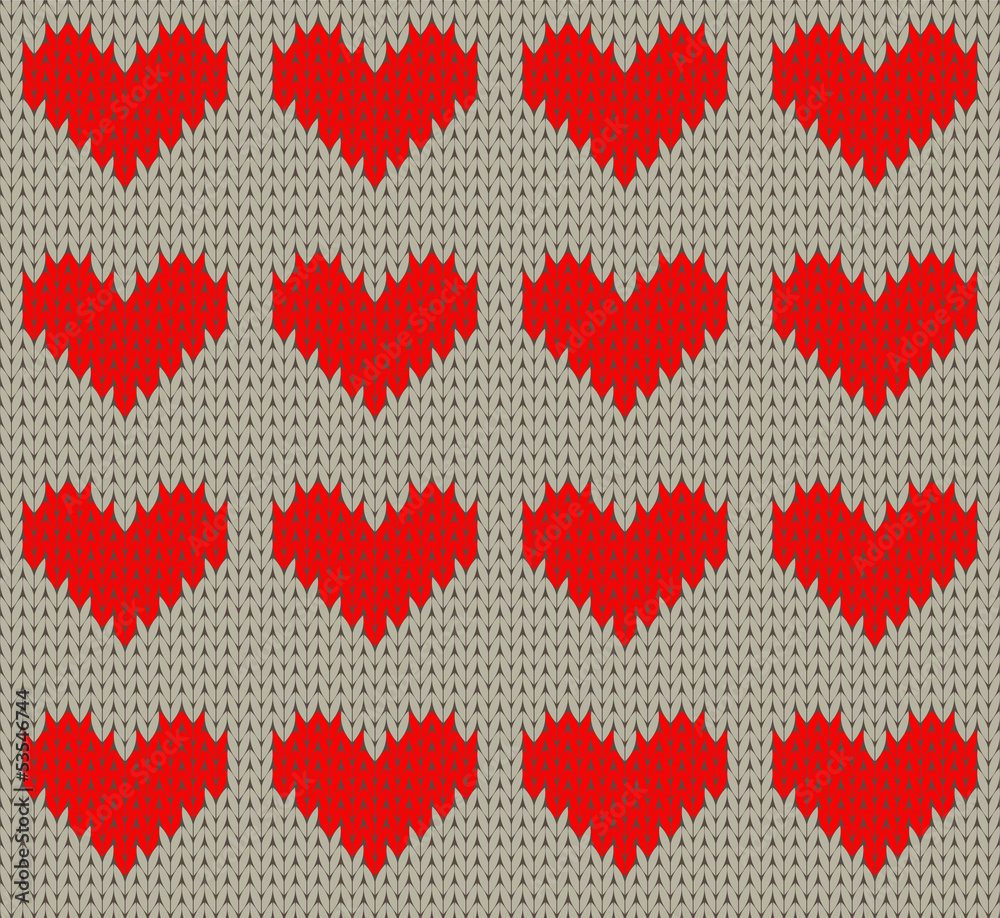 Knitting seamless pattern with hearts Knitting seamless pattern with hearts