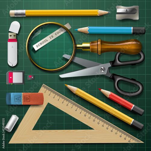 Colorful school supplies, vector Eps10 illustration.