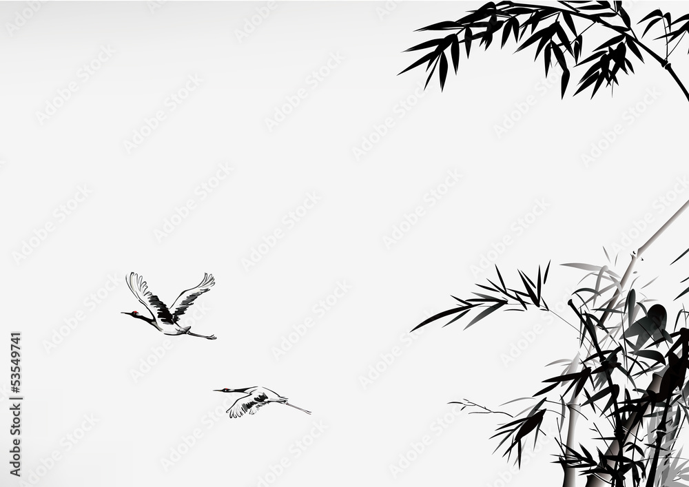 Fototapeta premium bamboo and crane