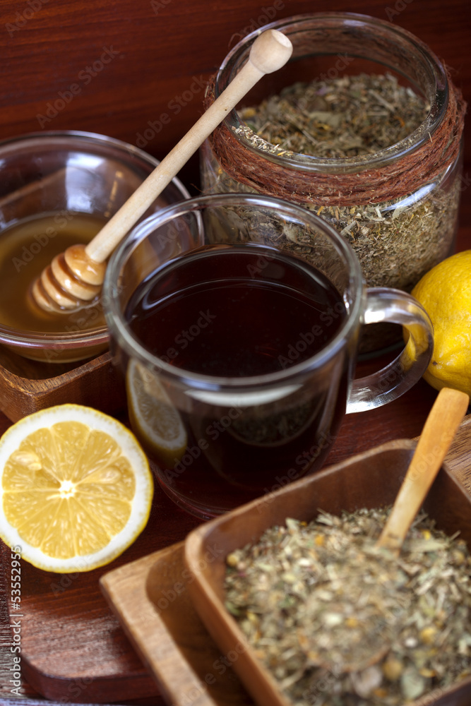 Tea cup with lemon and honey Tea cup with lemon and honey
