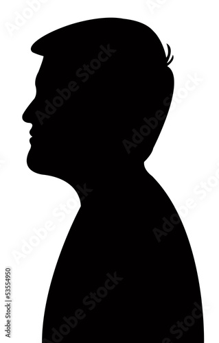Silhouette of a young mans head in black, vector
