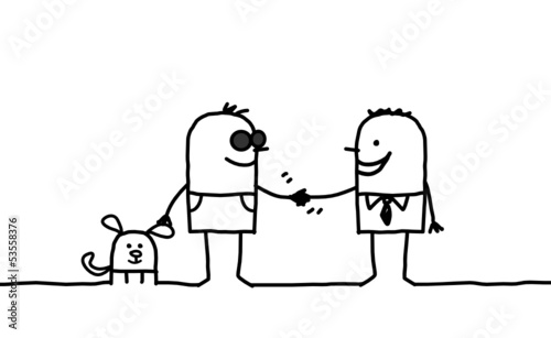 blind man handshaking with friend 