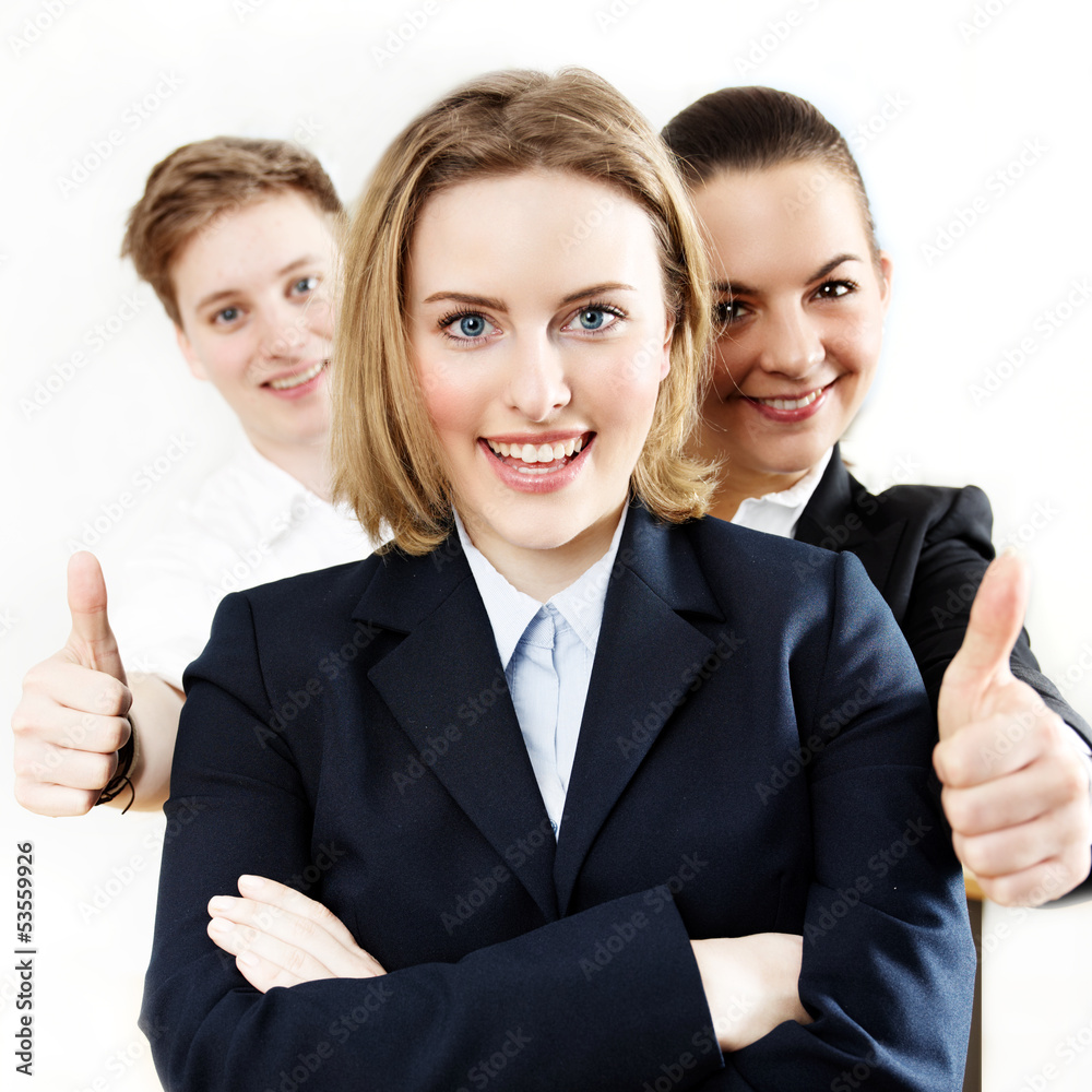 Successful business people are in line, show thumbs up Successful business people are in line, show thumbs up