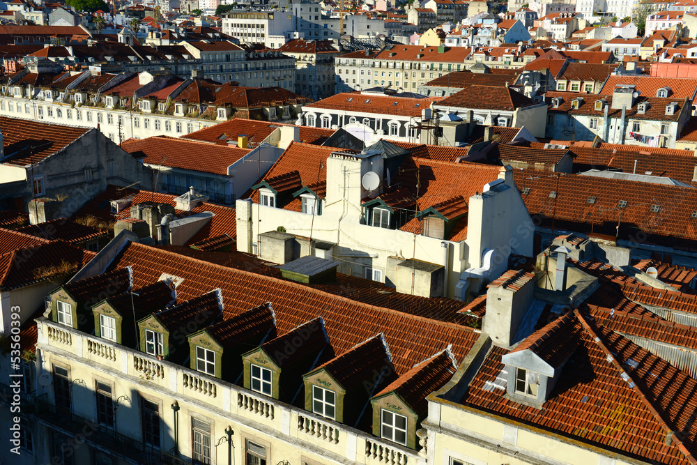 Tiled Roofs of Lisbon at sunset, Portugal