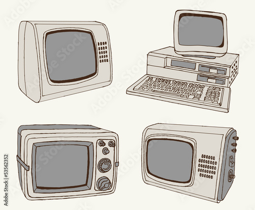 antique TV and computer