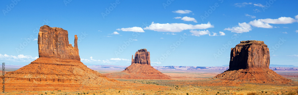 panoramic view of famous Monument Valley with blue sky
