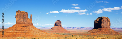 panoramic view of famous Monument Valley with blue sky