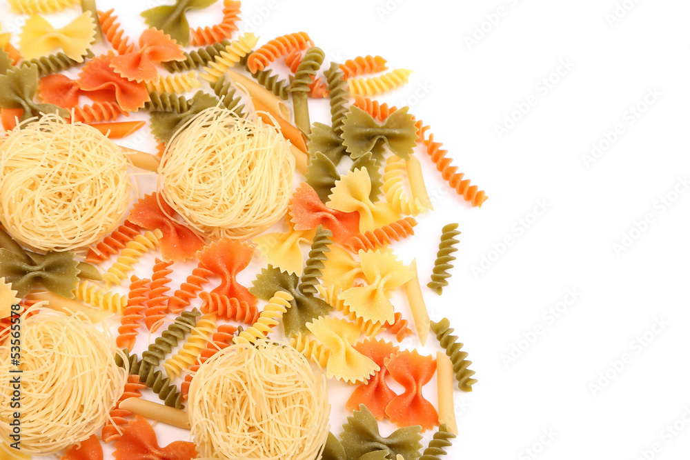 different pasta in three colors.