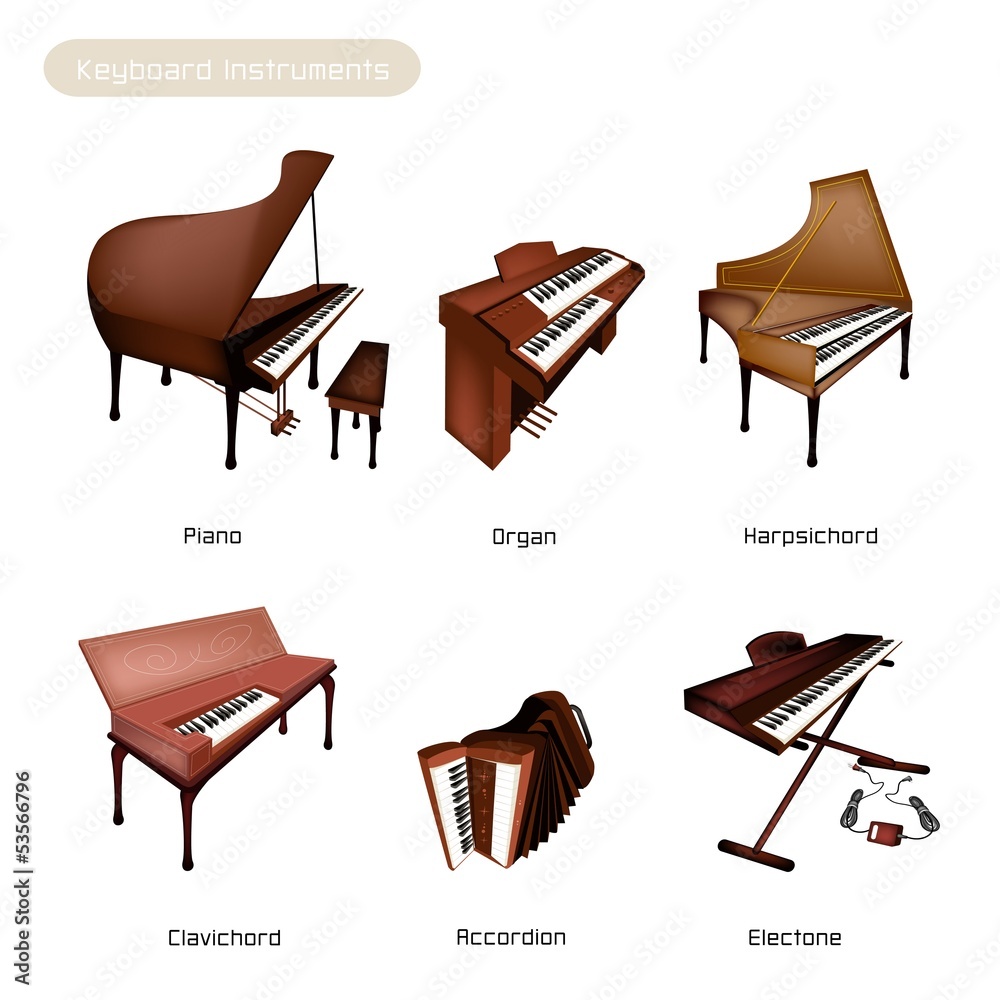 Obraz premium Six Keyboard Instrument Isolated on White Background