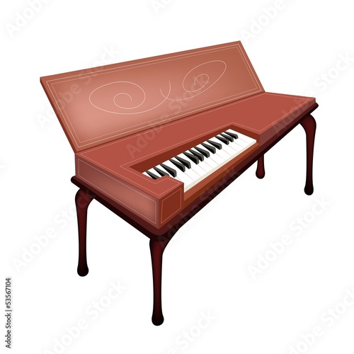 A Retro Clavichord Isolated on White Background