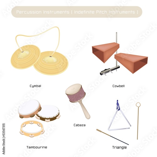 Set of Indefinite Pitch Instruments on White Background