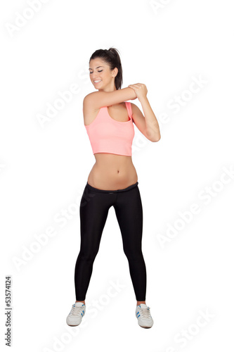 Attractive brunette girl stretching arms after the training © Gelpi