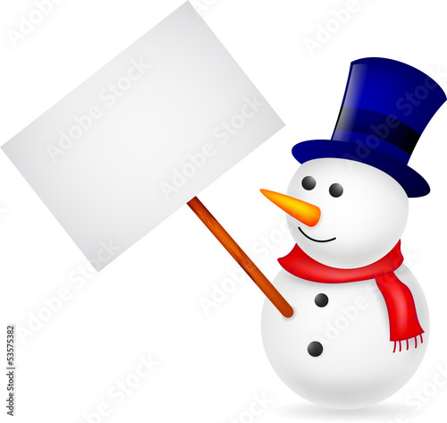 Happy snowman with blank sign
