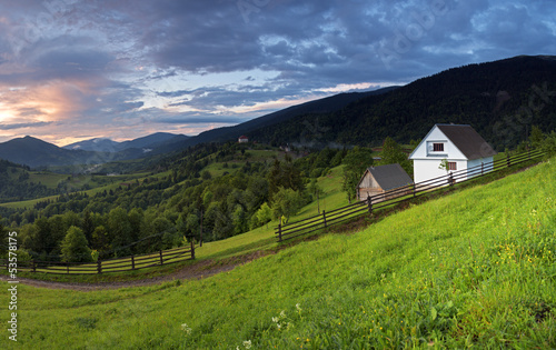 Evening landscape in the mountains. Ukraine.