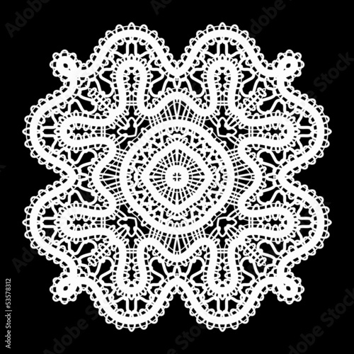 Realistic white lace doily on black