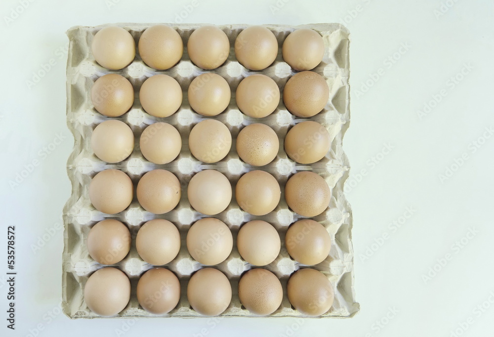 Fresh organic eggs in carton on a light background Fresh organic eggs in carton on a light background