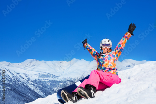 Happy snowboard woman