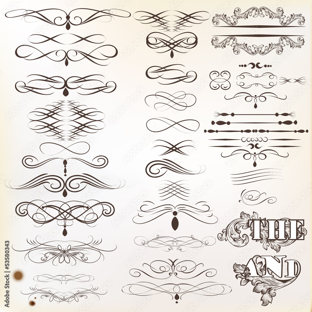 Collection of  vintage calligraphic design elements and page dec