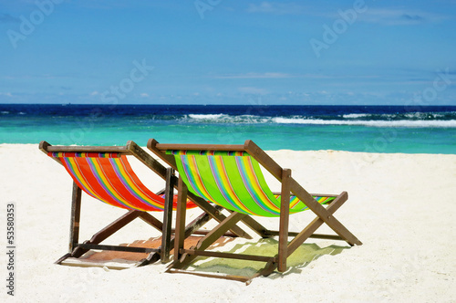 Beach chair with sea background